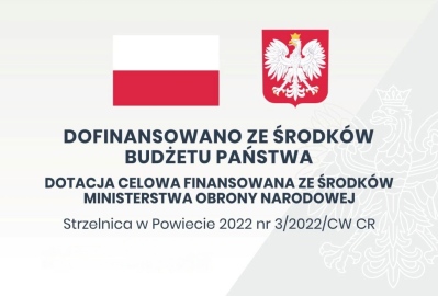 Flaga i godło Polski oraz informacja o dofinansowaniu z budżetu państwa ze środków Ministerstwa Obrony Narodowej